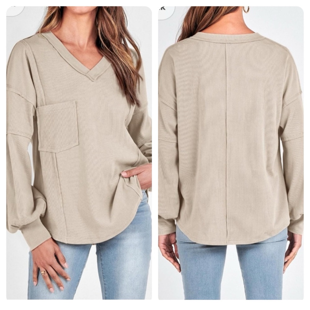 BTFBM Knit Oversized V-Neck Blouse Sweater Poet Long Sleeves